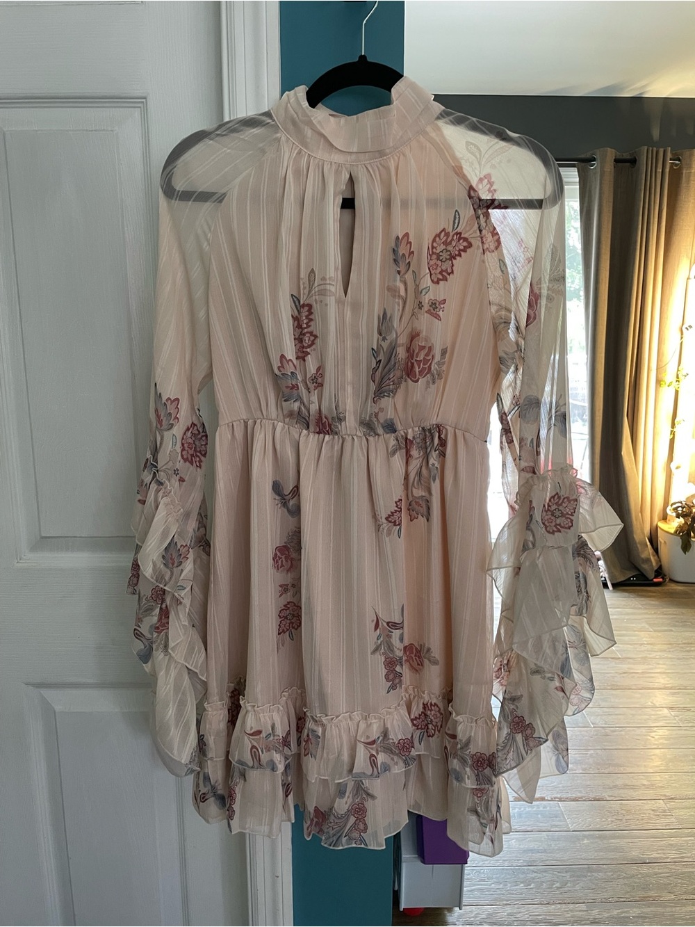Commense Blush Pink Floral Ruffle Dress